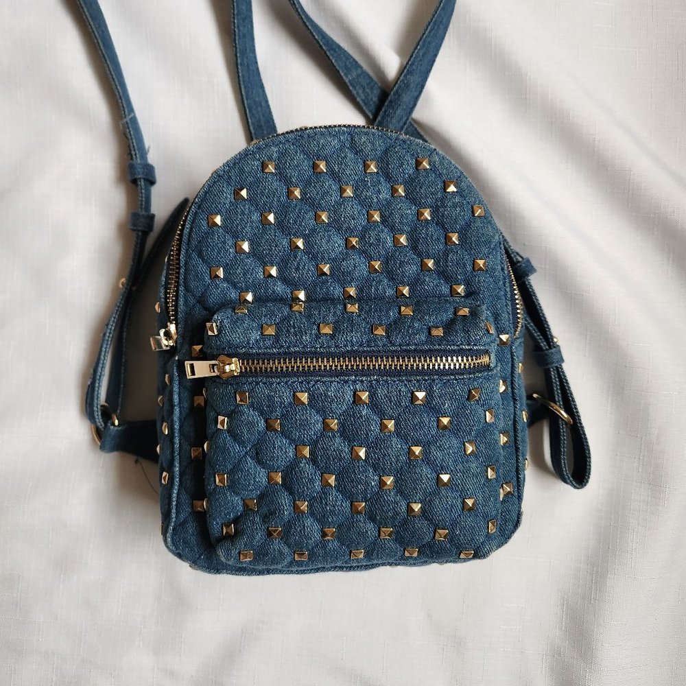 FOREVER 21 Cool Metal Willow Nail Denim Blue Backpack